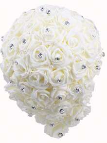 1PC Wedding Bouquet For Bride, 11.8in Simple Bride Bridesmaid Holding Bouquet PE Foam Pearl Rhinestone DIY Bouquet Wedding Decoration, Wedding Decorations, Mother's Day Valentine's Day Anniversary Gifts Party Favors Room Decor - Ngà voi - Xem 7