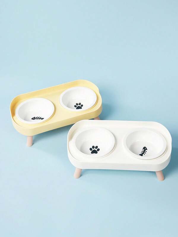 PETSIN New Cat/Dog Elevated Double Bowls, Integrated Food And Water Bowls On High Stand, Available In Plastic/Stainless Steel/Ceramic, Multiple Colors To Choose For Your Beloved Pets