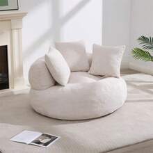 46.65-Inch Round Leisure Recliner, For Indoor Use, No Assembly Required. It Is A Corduroy Sponge Single Sofa, Suitable For Reading And Yoga. A Modern, Fluffy Sleep Sofa Bed In White,Grey (With Soft Corduroy Fabric). - 白色 - 查看 1