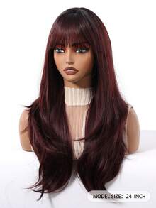 Straight Bangs 24 "Red Wig Fashion Flamboyant Elegant Wig Daily Party Wig Christmas Holiday Party Wig,Halloween Christmas Gifts,Gifts For Girlfriends,Summer,Festival Care,Natural Sexy Simple Casual Sports Preppy Cosplay Heat Resistant Fake Hair Or Holiday Party Everyday Wear,For Party,Music Festival Use - 酒紅色 - 查看 4