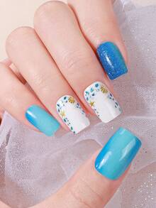 48pcs Mermaid Nail Strips, Summer Fish Scale Shell Self-Adhesive Nail Full Wraps, Women's And Beach DIY Nail Art Stickers