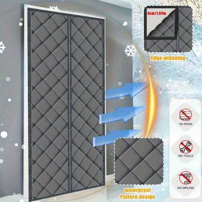 1pc Magnetic Thermal Insulated Door Curtain - Waterproof, Windproof, Noise Reducing, Quilted Design And Wider Edges For Perfect Fit - Easy Installation No Drilling (Hook And Loop/Pushpin Flexible) - Available In Multiple Widths (80cm - 120cm) And 210cm Height, Suitable For Home Decor All Year Round