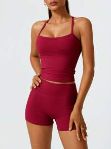 NcmRyu Women's Halter Backless Yoga Top & Booty Shorts Activewear Set, Seamless Yoga Outfit