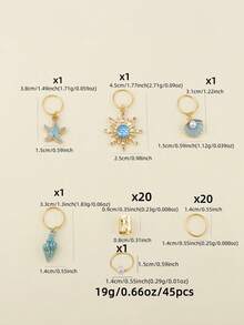 45pcs Baroque Ocean Element Hair Accessories, Suitable For Summer Dance, Party And Music Festival Occasions - Gold - View 7
