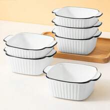 小型迷你烤盘套装，带手柄的方形烤盘，适用于烤箱、微波炉和洗碗机的陶瓷烤盘 - 彩色 - 查看 18