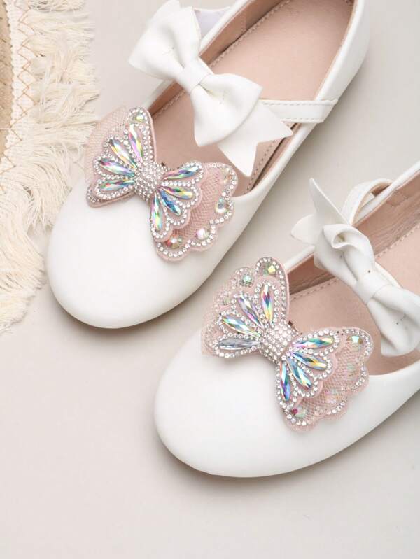 2 piezas Decoración desmontable DIY para zapatos de niños, moño rosa con cristal blanco falso decorativo, accesorio lindo para zapatos de niños - Adecuado para zapatos de vestir, tenis, zapatos casuales, sandalias, pantuflas