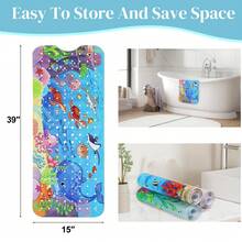 1pcs 40" X 16"/100x40cm Extra Long Baby Bath Mat For Tub For Kids, 40 X 16 Inch Extra Long Kids Bathtub Mat Non Slip, Cartoon Patterned Bath Tub Shower Mat Anti Slip With Suction Cups & Drain Holes, Machine Washable, Sea Turtle,Baby Bath Mat ,1pc - 海洋藍 - 查看 2