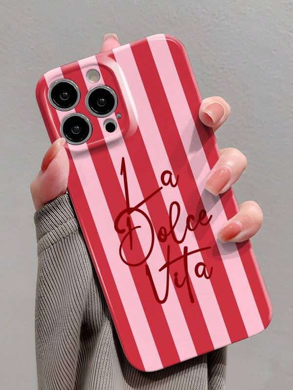 1 peça capa minimalista listrada de duas cores com slogan inglês, filamento brilhante perfurado, cobertura total, capa rígida para celular compatível com iPhone 11/12/13/14/15/16 Pro Max, à prova d'água, à prova de choque, antiqueda e resistente a arranhões