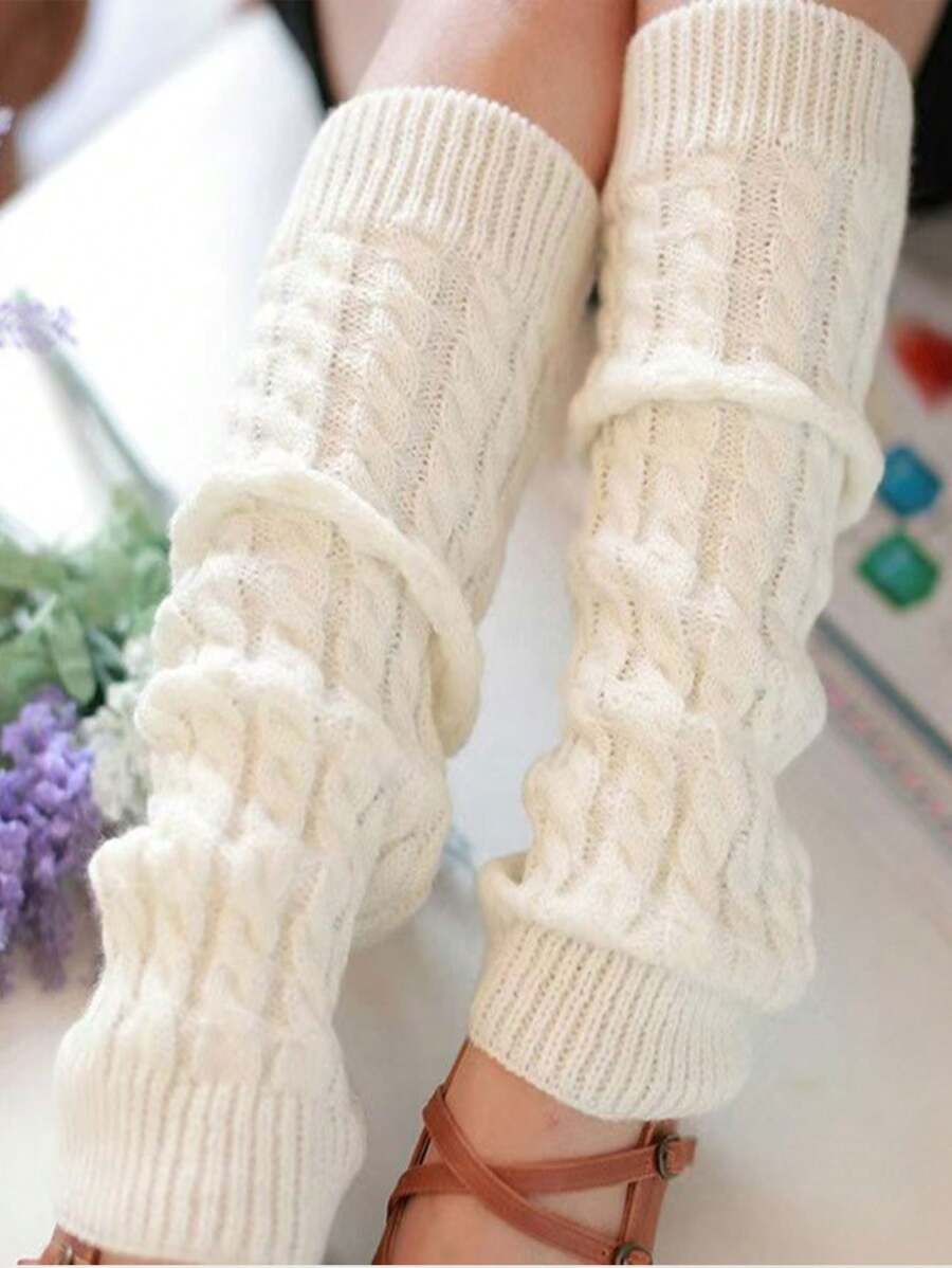 زوج من جوارب الساق الكابلية المحبوكة للنساء للخريف/الشتاء، جوارب دافئة محبوكة بسيطة للخروجات اليومية، جوارب ساق متوسطة الطول للأزياء في عيد الهالوين، Y2k