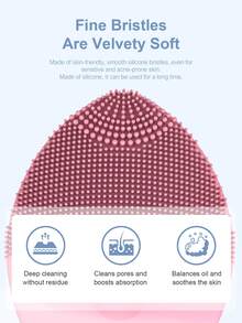 矽膠潔面刷，可清潔和去角質，防水電動潔面刷，臉部磨砂洗臉刷，臉部清潔刷，臉部磨砂刷 - 粉色 - 查看 7
