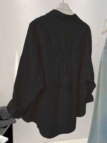 Camisas Casual de Botão Plus Size para Mulheres, Cor Sólida, Manga Longa, Modelo Solto, Blusas com Gola