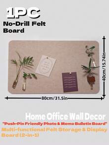 1pc Felt Decorative Board, Self-Adhesive Wall-Mounted Memo Board For Office, Home, Classroom, Reusable Photo Wall Display, Minimalist European Style Wall Decor Sticker, Suitable For Bedroom, Study, Living Room, Office, Classroom, Entryway