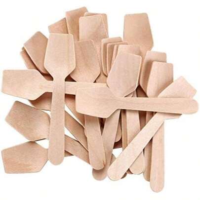  HOT BARGAINS 100 X Wooden Ice Cream Spoons Mini (95mm/3.7") Disposable Spoons, Compostable Wooden Dessert Spoons