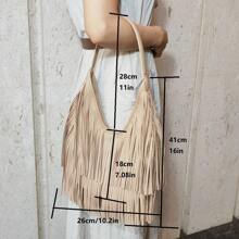 长款流苏女士手提包时尚单肩包女士手提包软PU皮革休闲流浪包腋下包女式托特包