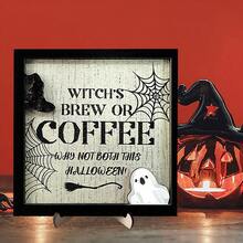 1 pieza Letrero de Halloween "Freshly Boo'd Coffee" en 3D, decoración linda para barra de café de Halloween, decoración de madera para cocina, accesorios rústicos para el hogar, ornamento de sobremesa interior