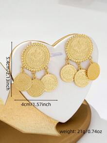 1 Pair Vintage Elegant Gold Coin Badge Earrings, Women's Daily, Party, Wedding Gift Accessories - Yellow Gold - View 4