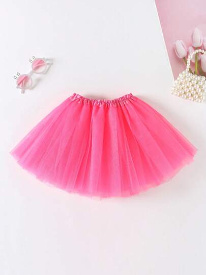 Girls' Solid Color Tulle Tutu Skirt, Casual Versatile Style Suitable For Stage Performance