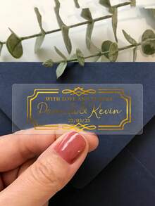30-300Pcs Custom Wedding Stickers,Personalize Name Label Stickers,Customizable Text Transparent Stickers,Customized Thank You Stickers,Wedding Favor Stickers,Gold Stamping Rectangle,Bride And Groom,Birthday Gifts,Anniversary,Christmas,Bridesmaids,Invitations,Gift Box,Men,Women,Sisters,Unique Gifts
