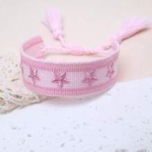 1 pieza Brazalete trenzado con decoración de estrella hecho a mano, diseño de bordado creativo, adecuado para fiestas, playa, viajes, regalo para amigos, familia, compañeros de clase - Rosa Pálido - Ver 6