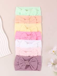 7pcs Baby Girls Bows Headbands Nylon Hairbands Ribbon Bow Elastic Hair Accessories For Newborns Infants Toddlers And Kids - Multicolor - View 6