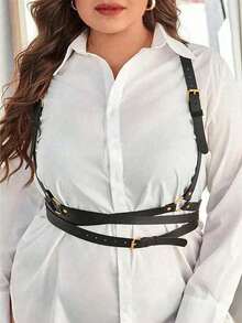 1件装女士暗黑朋克风交叉性感露背吊带，适合日常穿着、约会、派对和其他场合。 - 黑色 - 查看 3