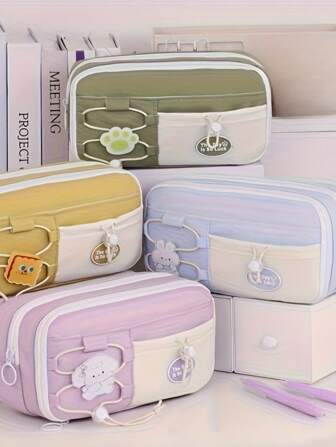 1個 かわいいオックスフォード生地ペンケース、多機能大容量で調整可能な弾力性、ペン、定規の収納に最適、男女兼用、美的な学生文具ボックス、友人への素敵なギフト、文房具収納ボックス