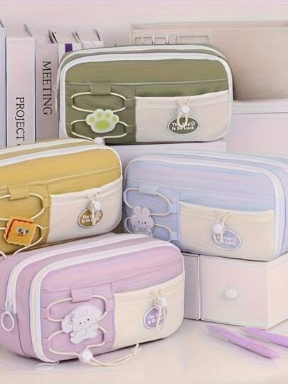 1 PC Cute Oxford Cloth Pencil Case, Multifunctional Large Capacity With Adjustable Elasticity, Storage For Pens, Rulers, Ideal For Boys And Girls, Aesthetic Student Stationery Box, Perfect Gift For Friends, Stationery Storage Box