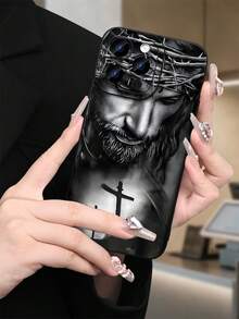 Sacred Jesus Portrait - Crown Of Thorns Creative Phone Case - Premium TPU Cover - Shockproof Anti-Slip Protection - For IPhone 16 Pro Max 15 Pro Max 14 Pro Max (Christian Faith Accessory Fashionable Phone Cases) - Black/White Religious Art With Crosses Design - Protectores De Celulares Phone Accessories - Anti-Fingerprint Clear Case - 黑色 - 查看 6