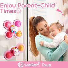 WeRein Pião giratório com ventosa para bebês de 12 a 18 meses, brinquedo sensorial giratório para crianças de 1 a 3 anos, brinquedo antiestresse com textura para bebês, presente de Natal ou aniversário para meninos e meninas de 1 a 2 anos (a ventosa adere com mais firmeza quando molhada). - Rosa - Ver 8