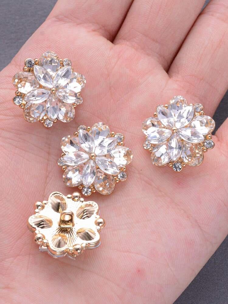 5pcs/Set Glamourous Rhinestone Embellished Metal Flower Buttons, Suitable For Fur Coats, Wedding Dresses, Suits, Uniforms, Bouquets, Gift Box, Jewelry DIY Accessories - Multicolor - View 17