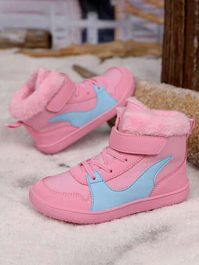 Children And Baby Plush Snow Boots, Winter Thickened Plush Warm Anti-Slip Shoes, Casual Sports Snow Boots, Outdoor Snow Boots, Children's Plush Snow Boots Thickened Warm Anti-Slip Autumn And Winter Outdoor Snow Boots, Outdoor Snow Boots, Easy-To-Clean Upper, Multiple Colors To Choose From (Pink)