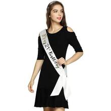 Set Mahkota dan Selempang Ulang Tahun ke-21 - Selempang Putih/ Huruf Berkilau Emas, Mahkota Berlian Imitasi, Set 2 Buah, Aksesori Kepala untuk Remaja, Sempurna untuk Suvenir dan Dekorasi Pesta - MultiWarna - View 5