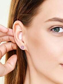 1 Pair 925 Sterling Silver Shiny Ball Stud Earrings, 8mm, Suitable For Daily Wear - Baby Pink - View 5