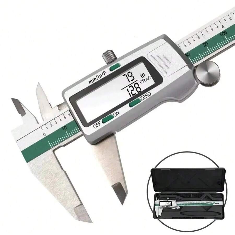 Calibrador digital de 150 mm/6 pulgadas, calibrador vernier electrónico de acero inoxidable de alta precisión con pantalla LCD grande, rango de medición de 0-150 mm/0-6 pulgadas, resolución de 0.01 mm/0.0005 pulgadas