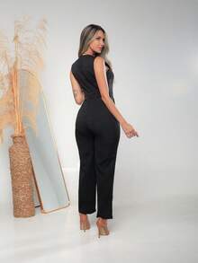 Women's Tailored Jumpsuit With Button At The Front C3154 - Black - View 4