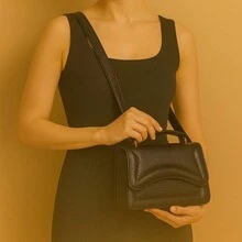 Retro Vintage Elegant Minimalist Shoulder Bag With 2 Handles - Black - View 2