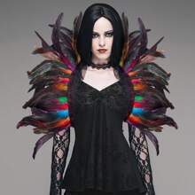 女士人造羽毛披肩，适合女巫、万圣节、狂欢节等场合，可作羽毛斗篷、服装配饰 - 彩色 - 查看 13