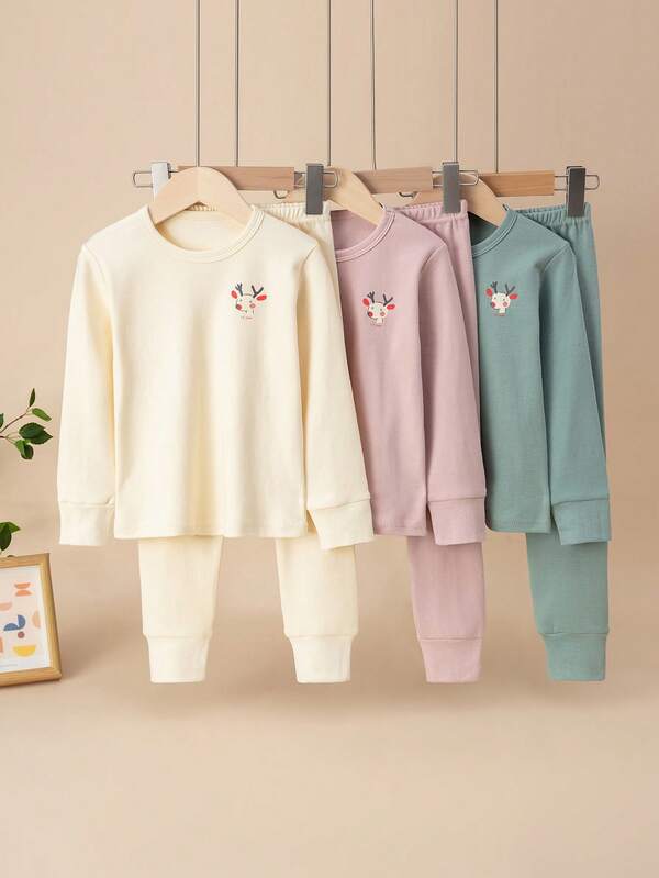 6pcs/Set Kids Reindeer Print Long Sleeve Top And Pants Pajamas Sets,Suit For Spring & Autumn