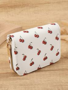 Billetera de monedas con patrón de cereza, portador de tarjetas, organizador de tarjetas múltiples para almacenar tarjetas de crédito, ligero y minimalista, de moda, moderno, de negocios, para aniversario, para Navidad, para el Día de San Valentín, para regalo de cumpleaños, para regalo, para amante, para mujeres, para niñas, para damas, para femenino, útiles escolares para la escuela, dormitorio y vuelta al colegio - Blanco - Ver 7