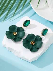 1 对充满活力的夏季假期多巴胺彩色珠饰双层花形吊坠耳环，适合女士日常佩戴、海滩、约会、派对礼物 - 綠色 - 查看 2