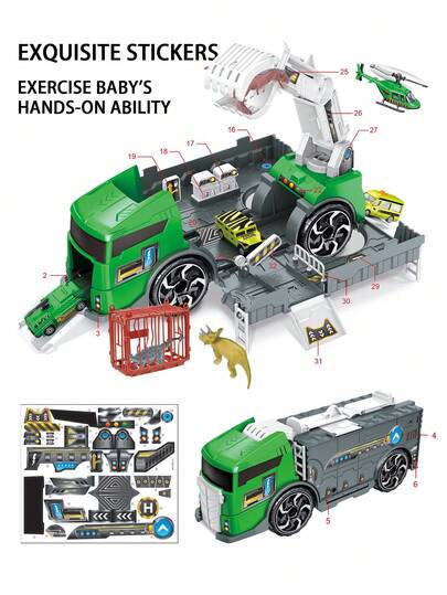随机款式 1 套儿童玩具车 - 工程车、消防车、城市车、塑料玩具车、挖掘机、惯性车、可拼装多功能运输车辆、酷炫逼真的汽车模型、男孩和女孩的玩具车套装、圣诞节、万圣节、生日礼物、返校