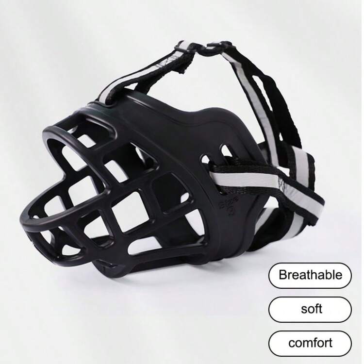 1 件可调节狗嘴套防咬防吠防吃宠物口罩反光带设计宠物通用 - 黑色 - 查看 6