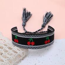 1 chiếc vòng tay tua rua cổ điển thêu hình quả đào thủ công sáng tạo phong cách Boho thường ngày dễ thương, thích hợp làm quà tặng cho gia đình, bạn bè, học sinh, ngày lễ, tiệc tùng, du lịch - màu đen - Xem 5