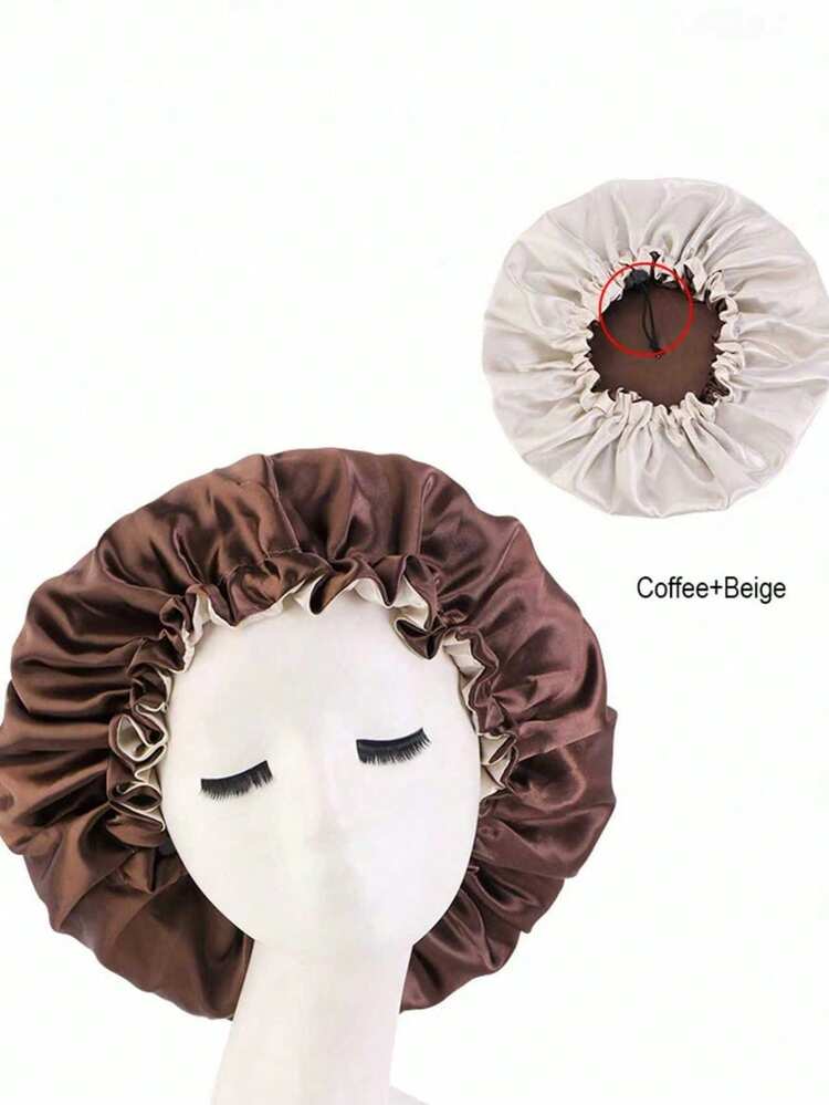 1件装女士多色双层缎面睡眠帽，美妆造型帽，带可调节绑带，适合日常使用，随机颜色发质睡眠帽 - 彩色 - 查看 5