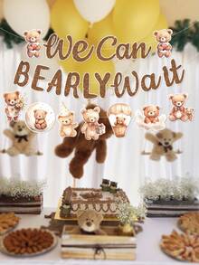 1 Set Brown Bear Baby Shower Party Decorations Hanging Banner, Cute Brown Bear Pattern Gender Reveal Party Background Decor Hanging Streamer Banner, "We Can't Wait" Decor, Baby Christening Party Decorations Banner, Newborn Welcome Party Room Hanging Decor Banner, Baby Shower Party Decorations, Baby Shower Party Favors, Gender Reveal Decorations - Brown Bear - View 6