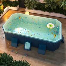 Large Collapsible Pool, Non-Inflatable Outdoor Pool, Hard Plastic Enclosure Portable Pool, 100.78" L X 65.74" W X 19.68" H - Blue - View 3