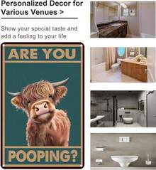 Vintage Highland Cow Tin Sign: Funny "Are You Pooping?" Bathroom Wall Decor For Western & Highland Cow Lovers 8x12 Inch (3039) Christmas Decorations Home Christmas Gifts Christmas Decor