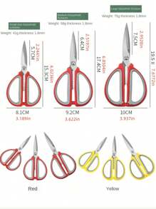 1 件不锈钢大号双色塑料手柄厨房/办公剪刀 - 紅色 - 查看 3