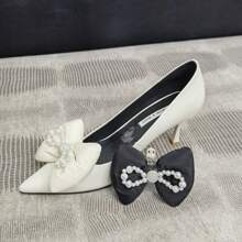 1 Par de Clipes de Sapato com Laço Elegante e Pérola de Strass, Acessórios de Sapato DIY para Festa, Todas as Estações