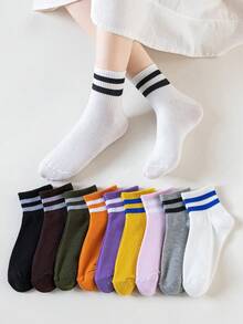 1/5/10 Paar zufällige Damen Lässig Socken, gestreifte lässige niedliche Polyester (Polyester) Rippen Kunstpelz Patchwork, bequem weich für den Alltag, ganzjährig